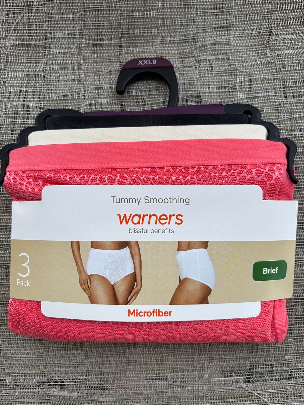 Warner's 3-Pack Microfiber Briefs with Tummy Control in Coral, Cream and Black
